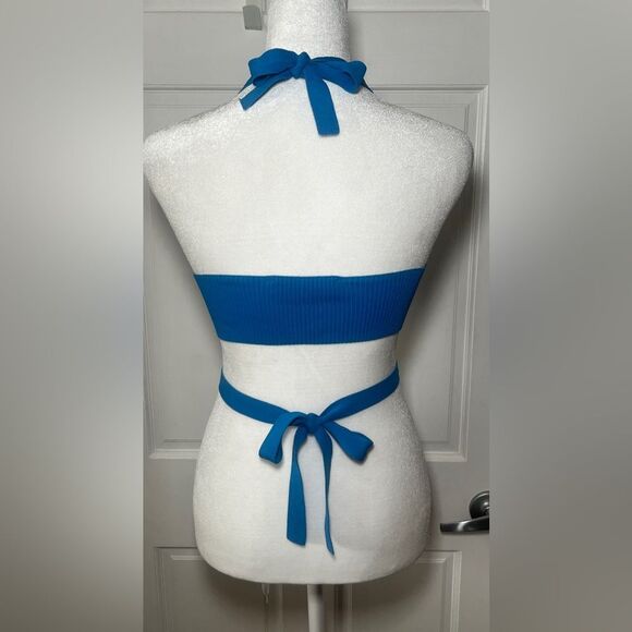 Zara Blue Halter Ribbed Crop Top Size Small - Picture 5 of 5